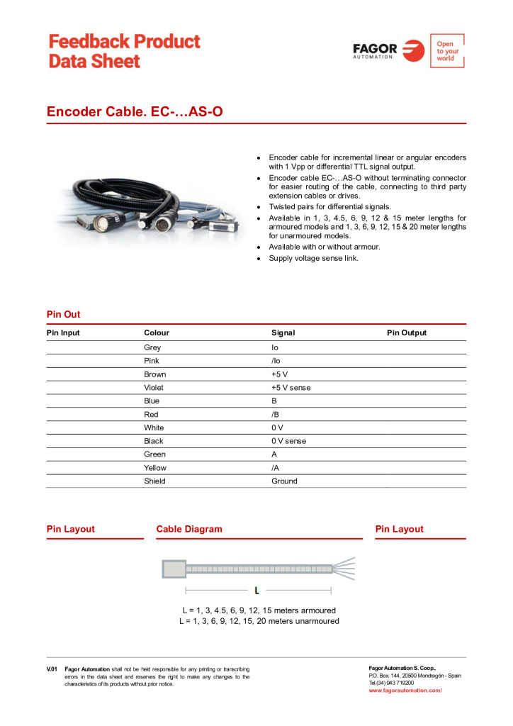 Data Sheet Cable EC-AS-O