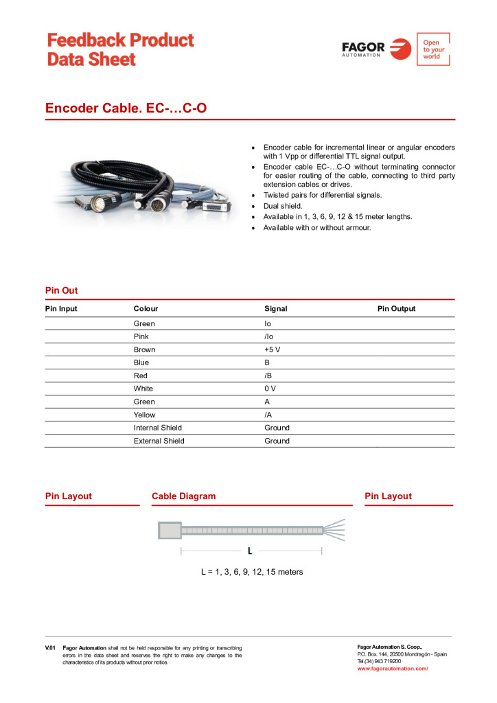 Data Sheet Cable EC-C-O