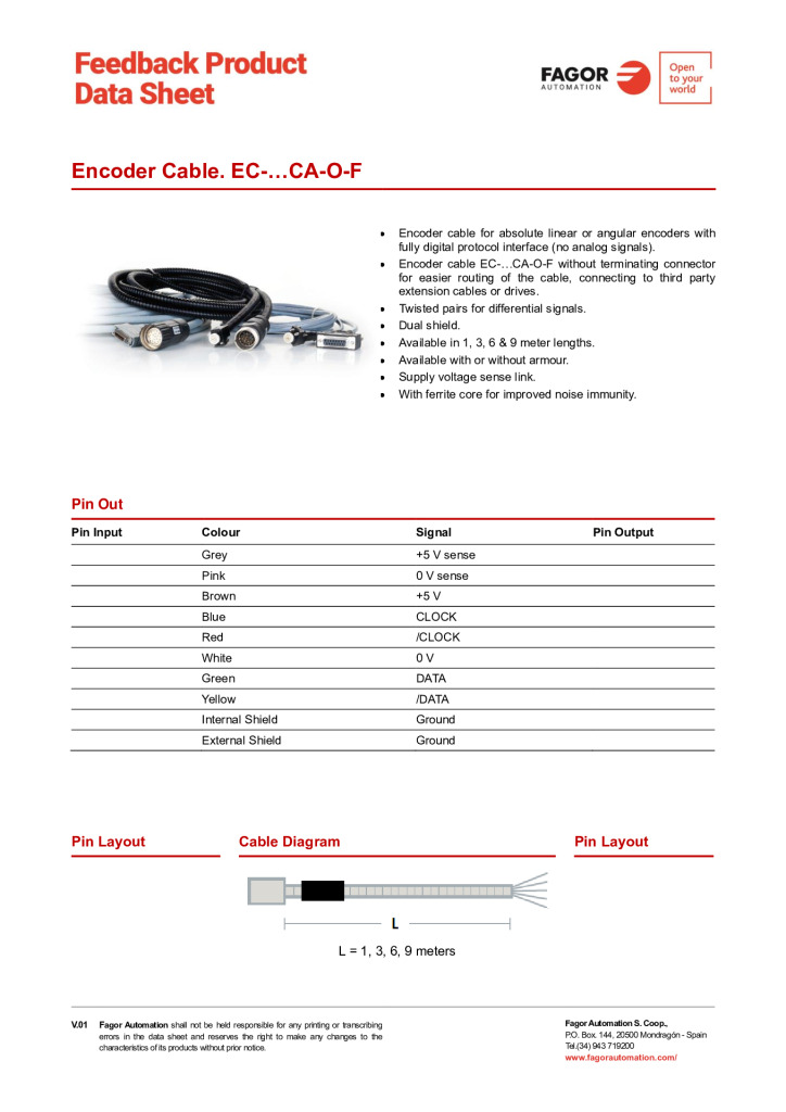 Data Sheet Cable EC-CA-O-F