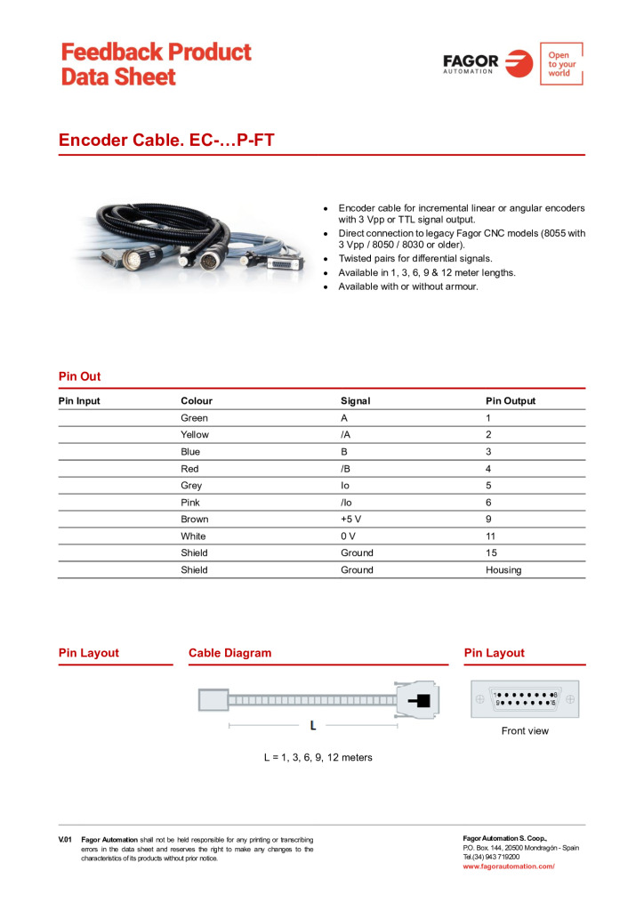 Data Sheet Cable EC-P-FT