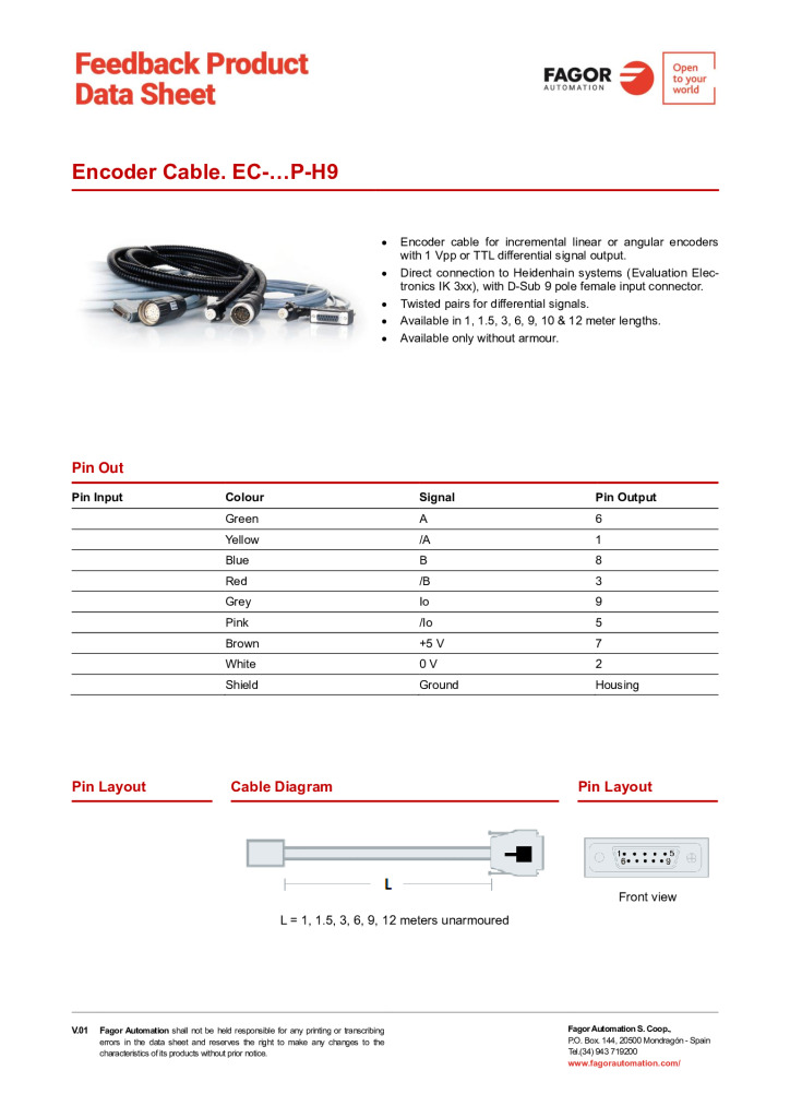Data Sheet Cable EC-P-H9