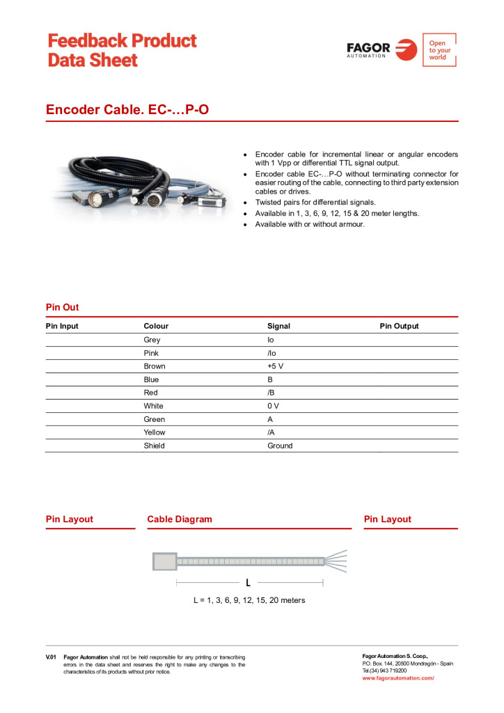 Data Sheet Cable EC-P-O