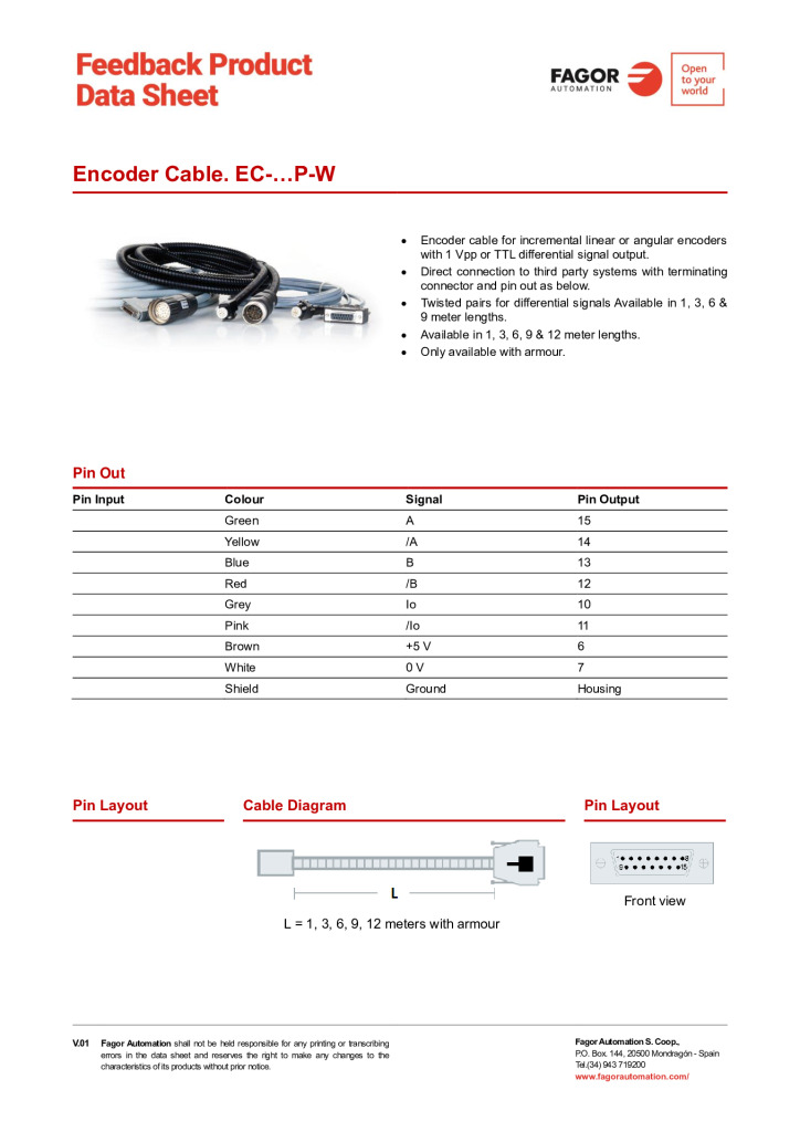 Data Sheet Cable EC-P-W