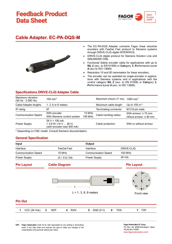 Data Sheet Cable EC-PA-DQS-FS