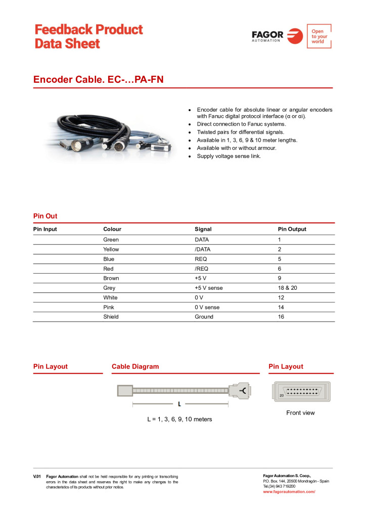 Data Sheet Cable EC-PA-FN
