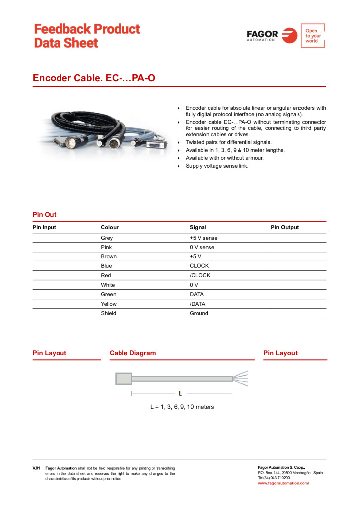 Data Sheet Cable EC-PA-O