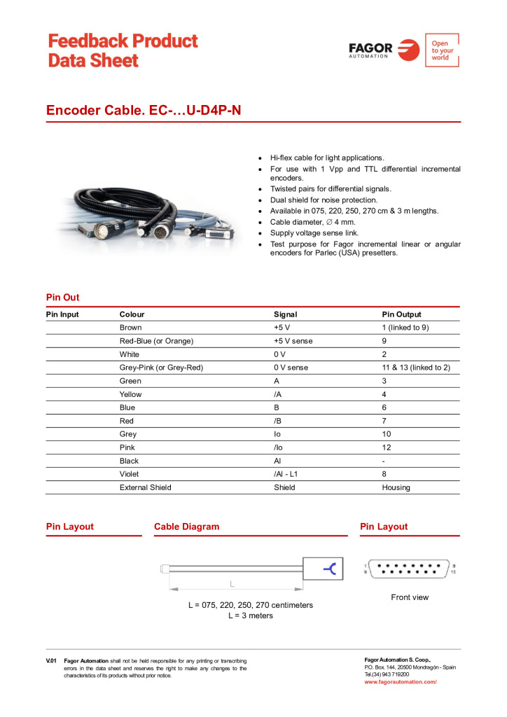 Data Sheet Cable EC-U-D4P-N