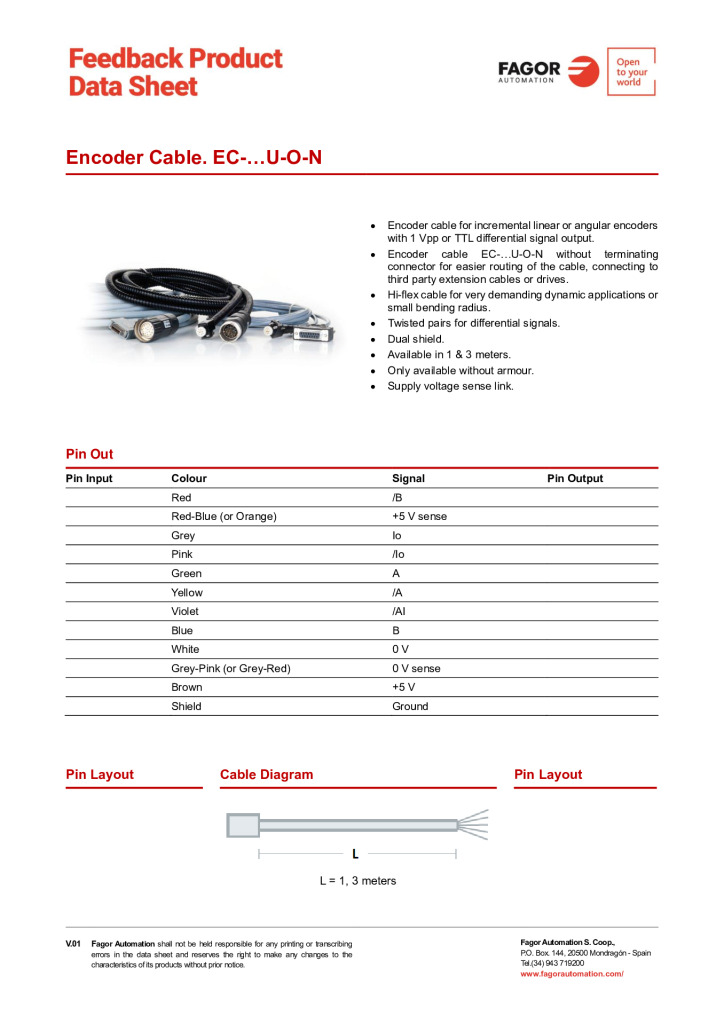 Data Sheet Cable EC-U-O