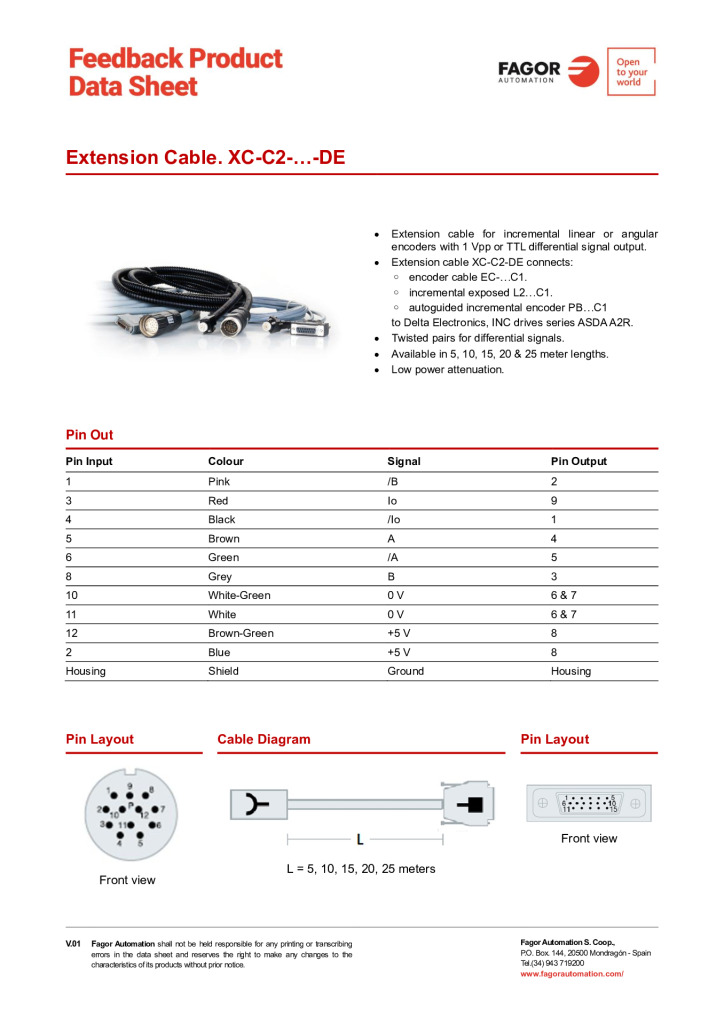 Data Sheet Extension Cable XC-C2-DE