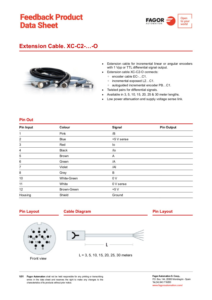 Data Sheet Extension Cable XC-C2-O
