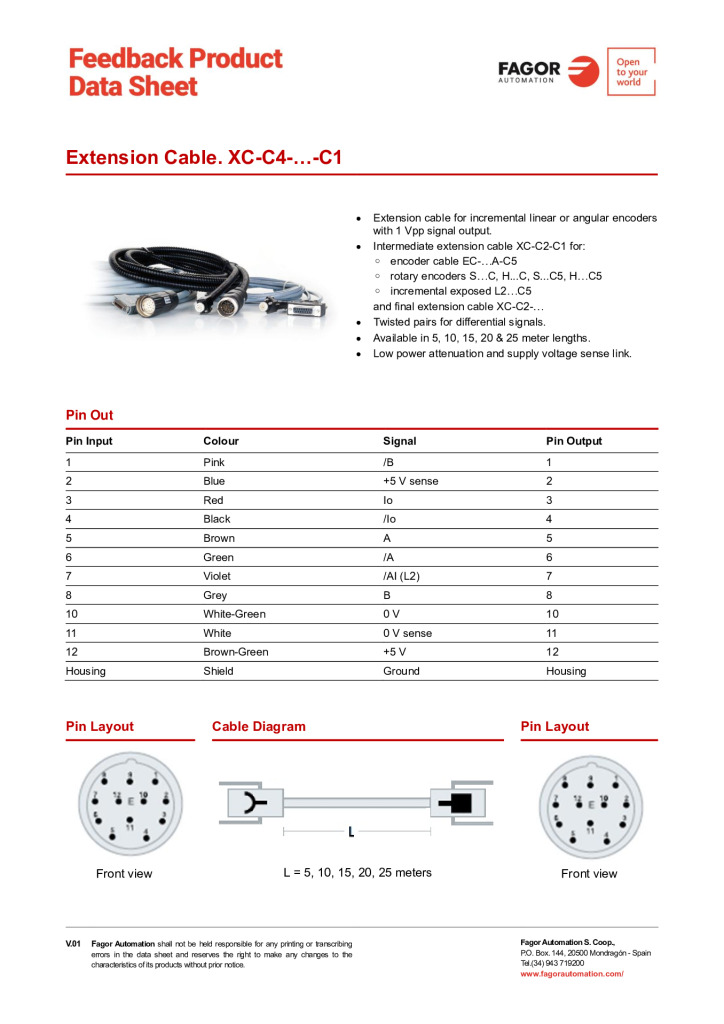 Data Sheet Extension Cable XC-C4-C1