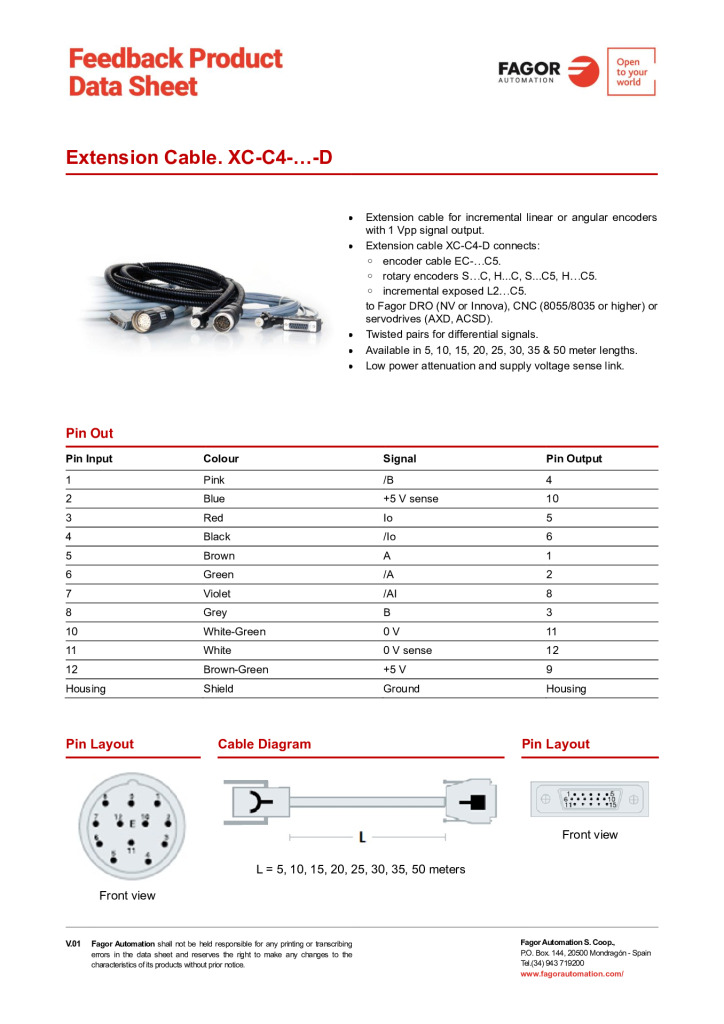 Data Sheet Extension Cable XC-C4-D