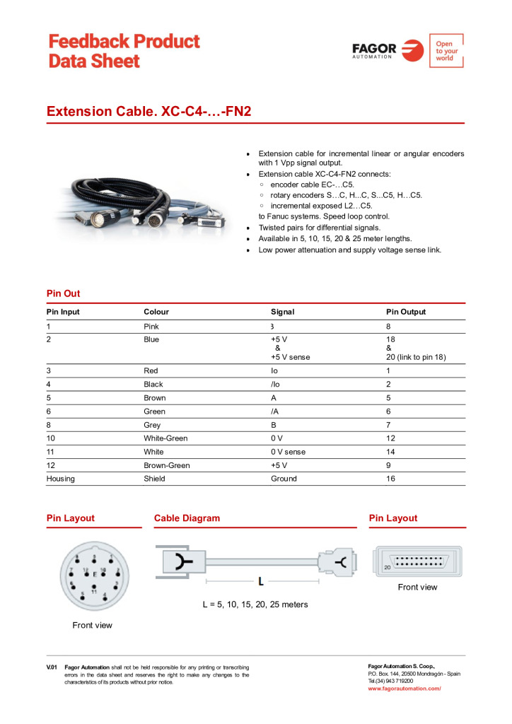 Data Sheet Extension Cable XC-C4-FN2