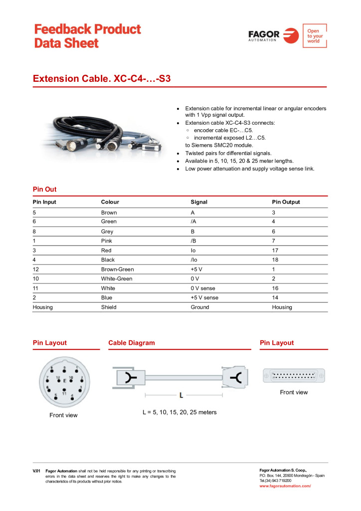 Data Sheet Extension Cable XC-C4-S3