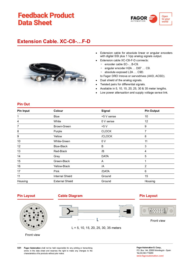Data Sheet Extension Cable XC-C8-F-D