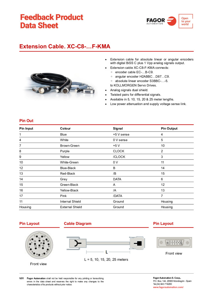 Data Sheet Extension Cable XC-C8-F-KMA