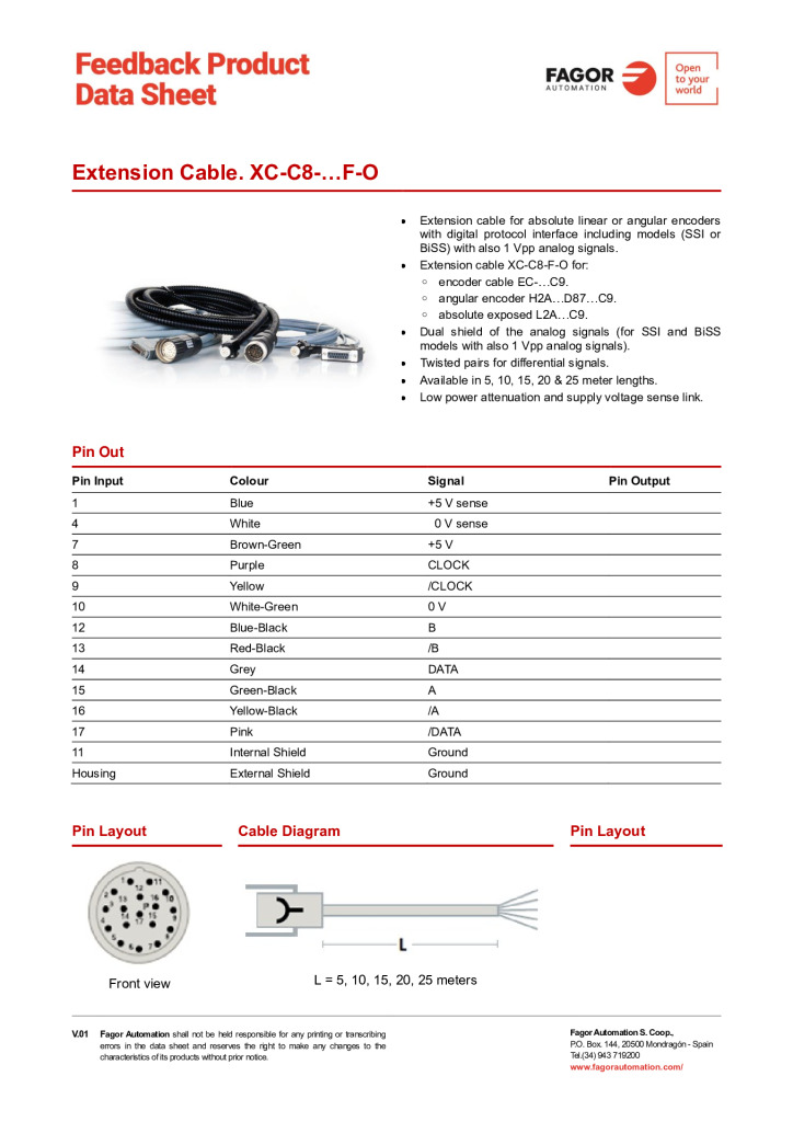 Data Sheet Extension Cable XC-C8-F-O