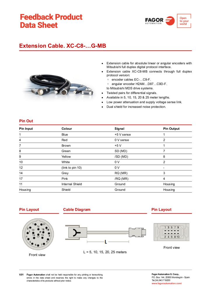 Data Sheet Extension Cable XC-C8-G-MB
