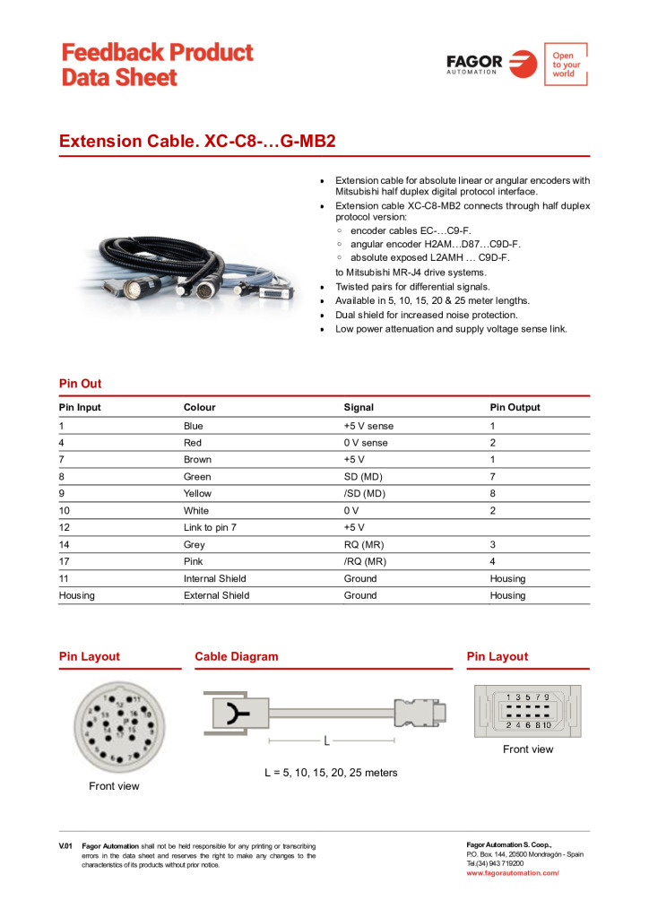 Data Sheet Extension Cable XC-C8-G-MB2