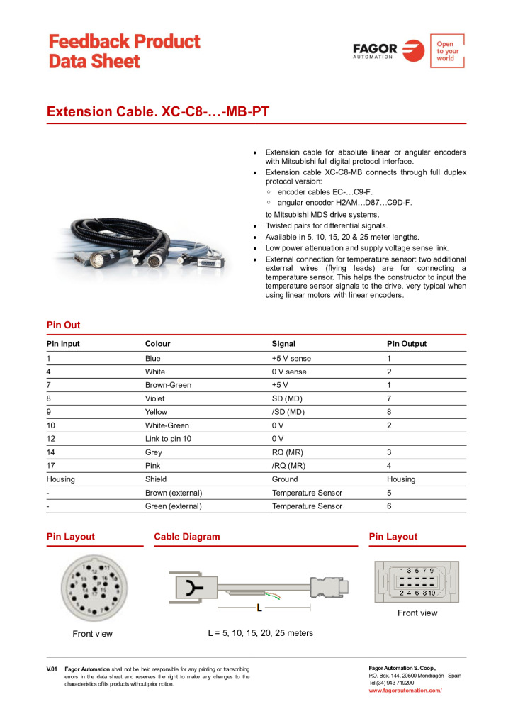 Data Sheet Extension Cable XC-C8-MB-PT