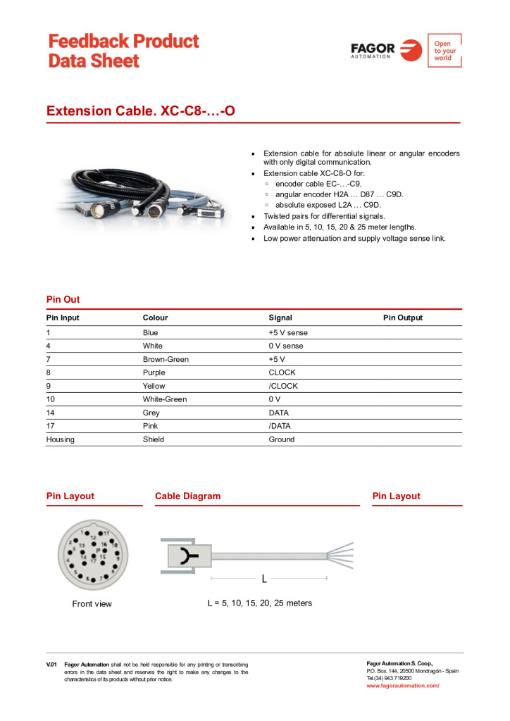 Data Sheet Extension Cable XC-C8-O