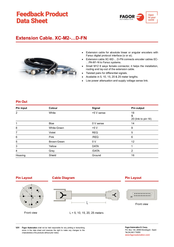 Data Sheet Extension Cable XC-M2-D-FN