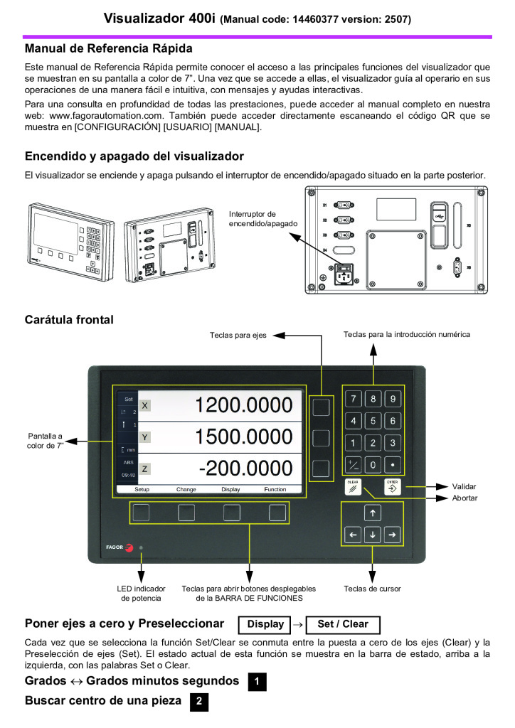 Readout 400i – 3-axis display (quick reference)