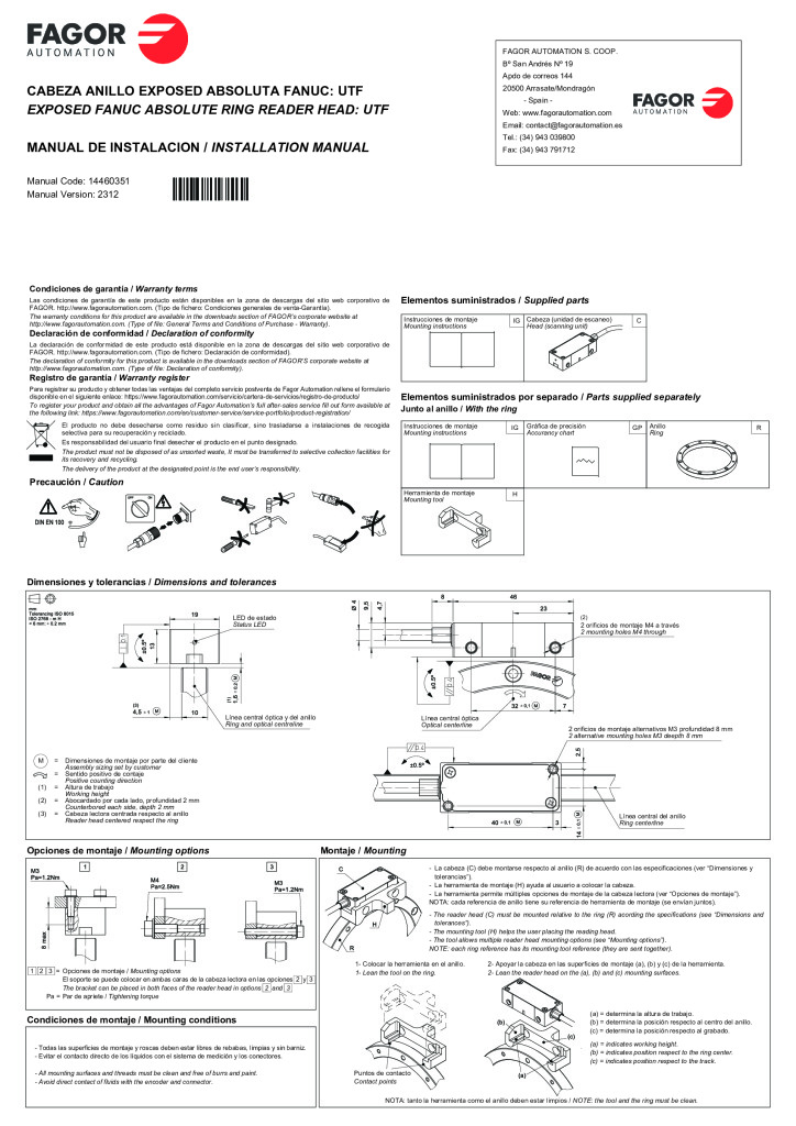 UT model absolute angular encoder without integral bearings – Fanuc protocol reader head