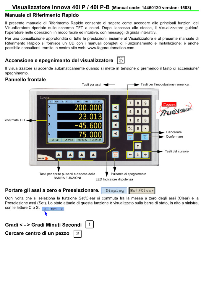 Readout Innova TFT 40iP display – 4 axis (quick reference)